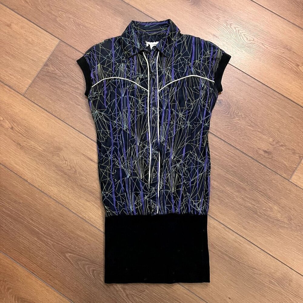 Diesel Sheer Black with Geometric Pattern Mini Shirt Dress Size XS - Picture 1 of 10